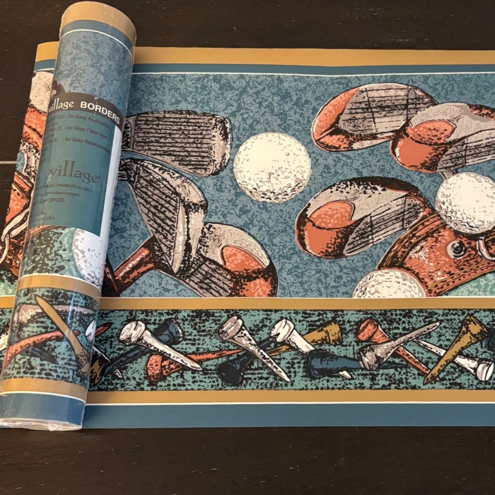 Village | Golf Wallpaper Border | Prepasted‎ | Vinyl | Blue | 5 Yards | USA